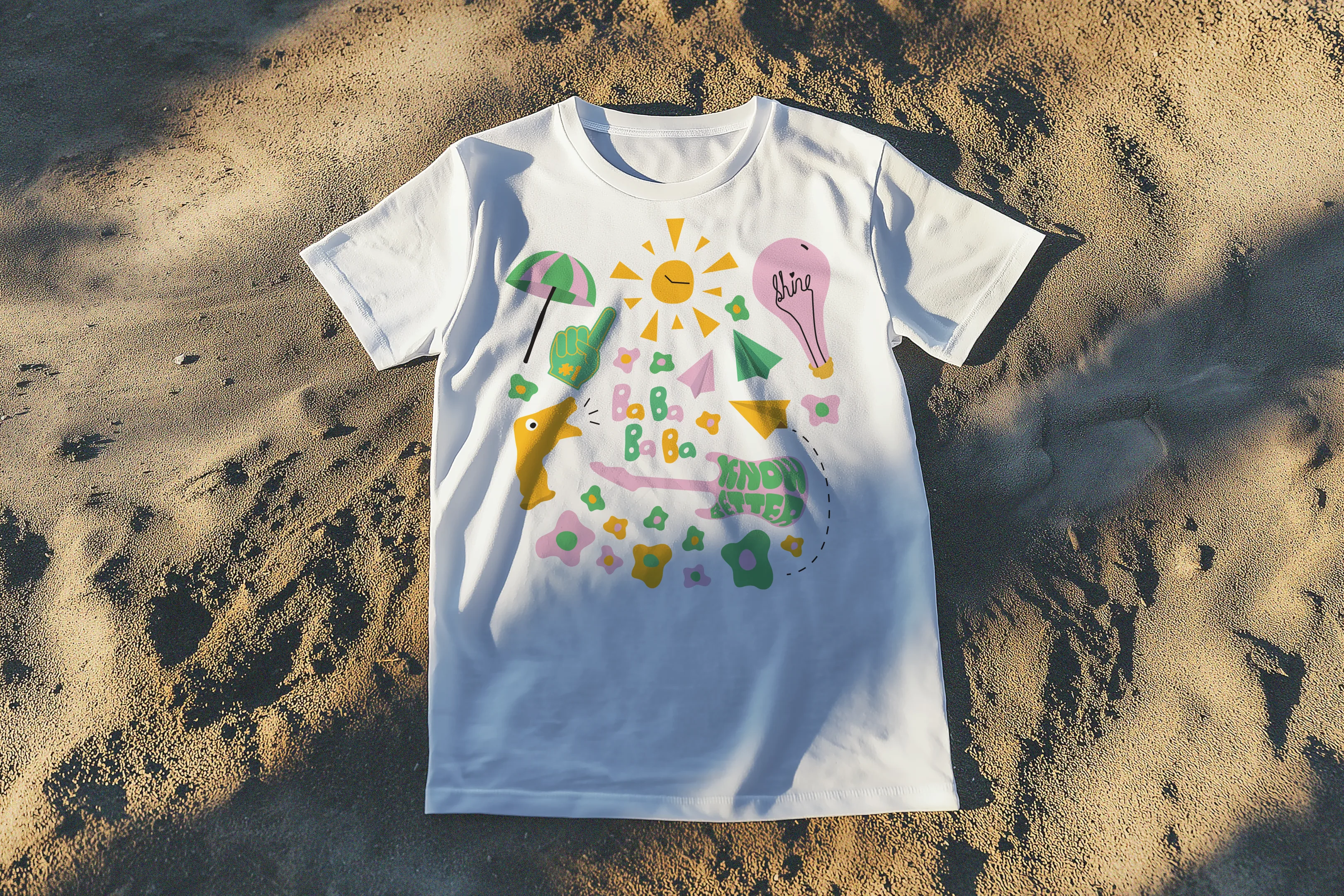 Shirt with drawn designs